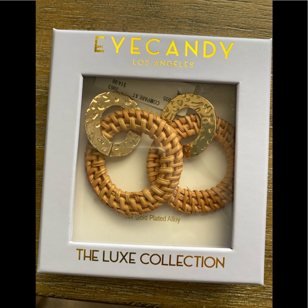 EYE CANDY LA NWT 14K Gold plated alloy and basket woven hoops